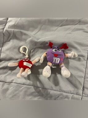 M&M Mini Valentine's 5" Tall Purple Mini Stuffed Plush + Red M&M Clip Plush 2004